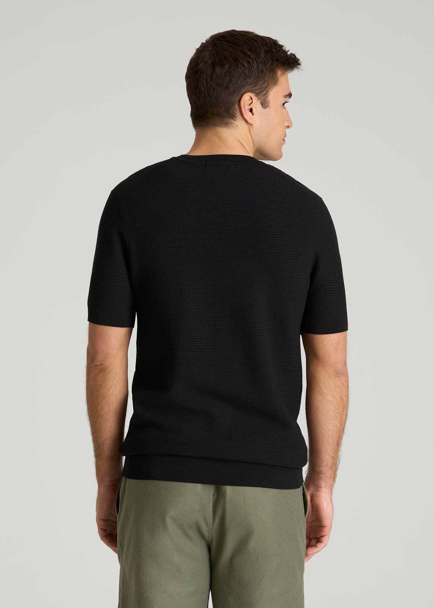 Braided Knit T-Shirt for Tall Men in Black