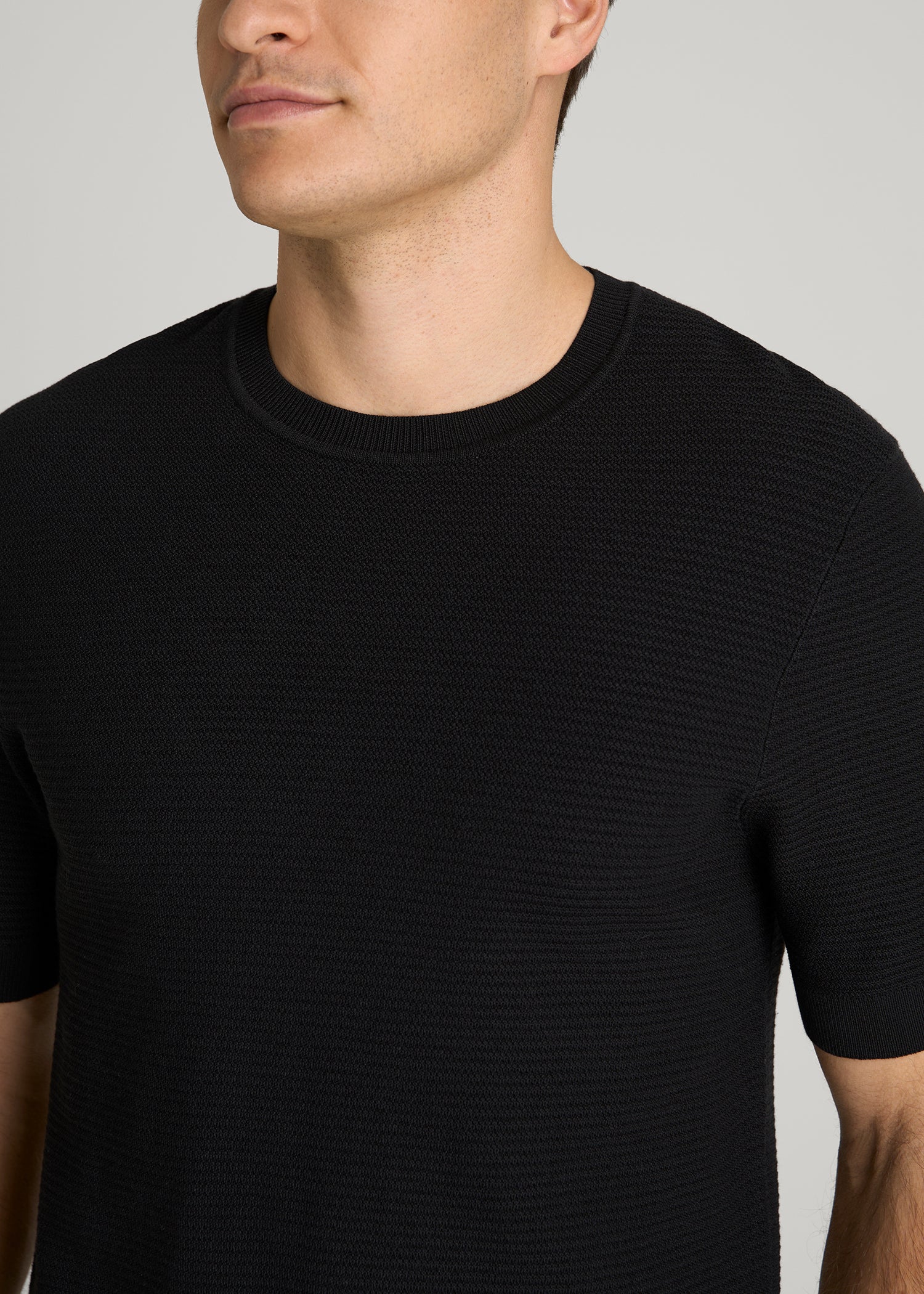Braided Knit T-Shirt for Tall Men in Black