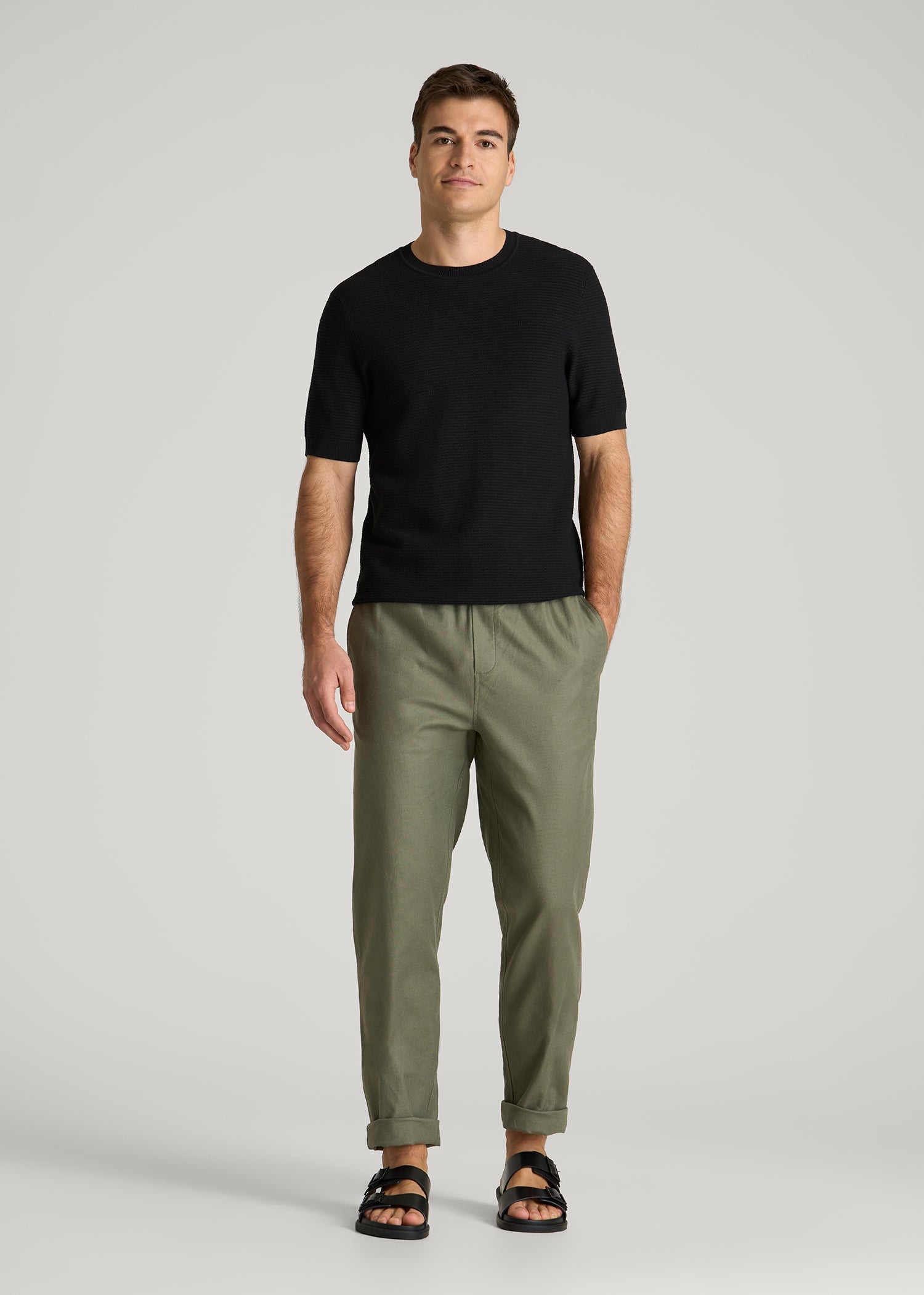 Braided Knit T-Shirt for Tall Men in Black