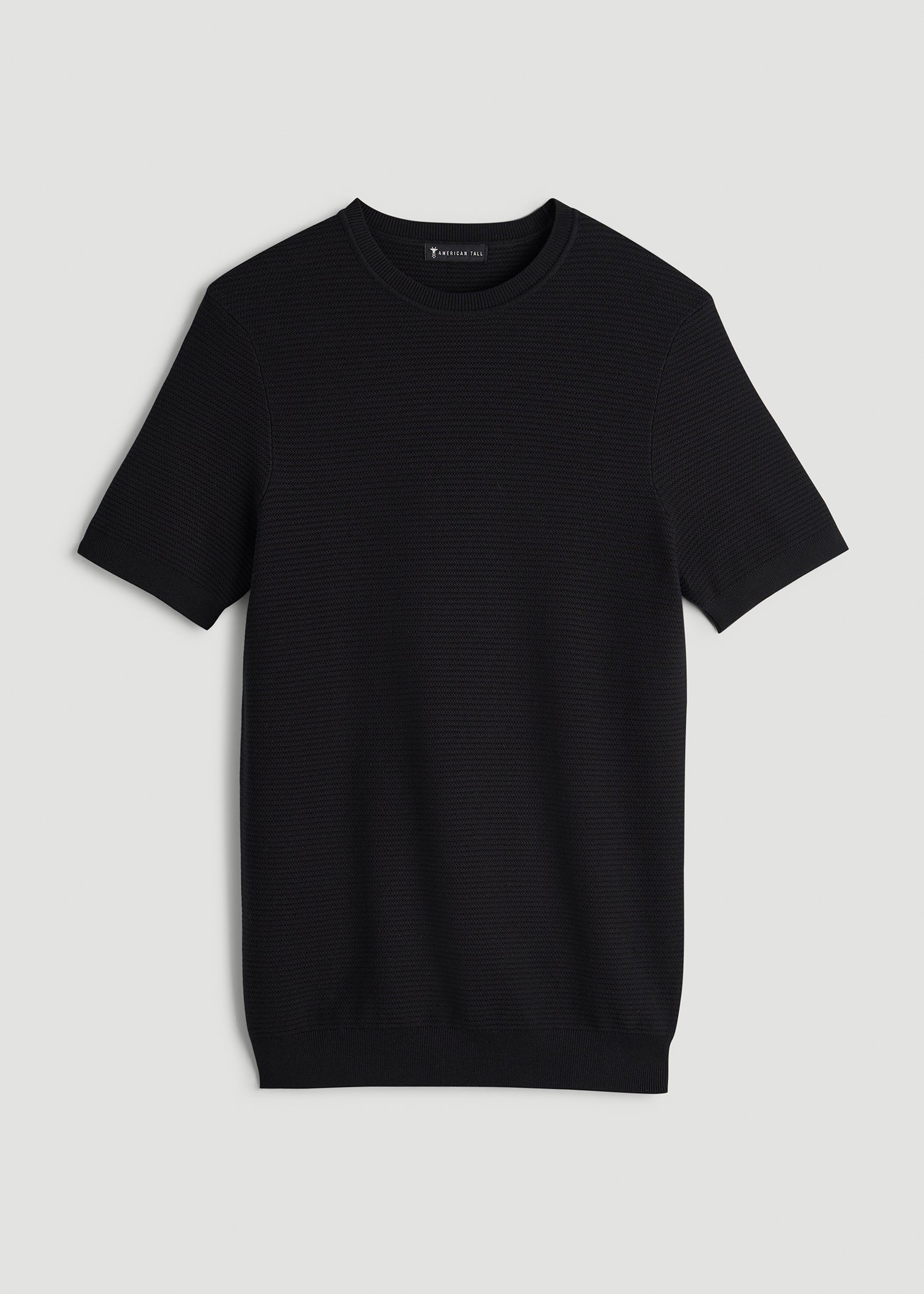 Braided Knit T-Shirt for Tall Men in Black