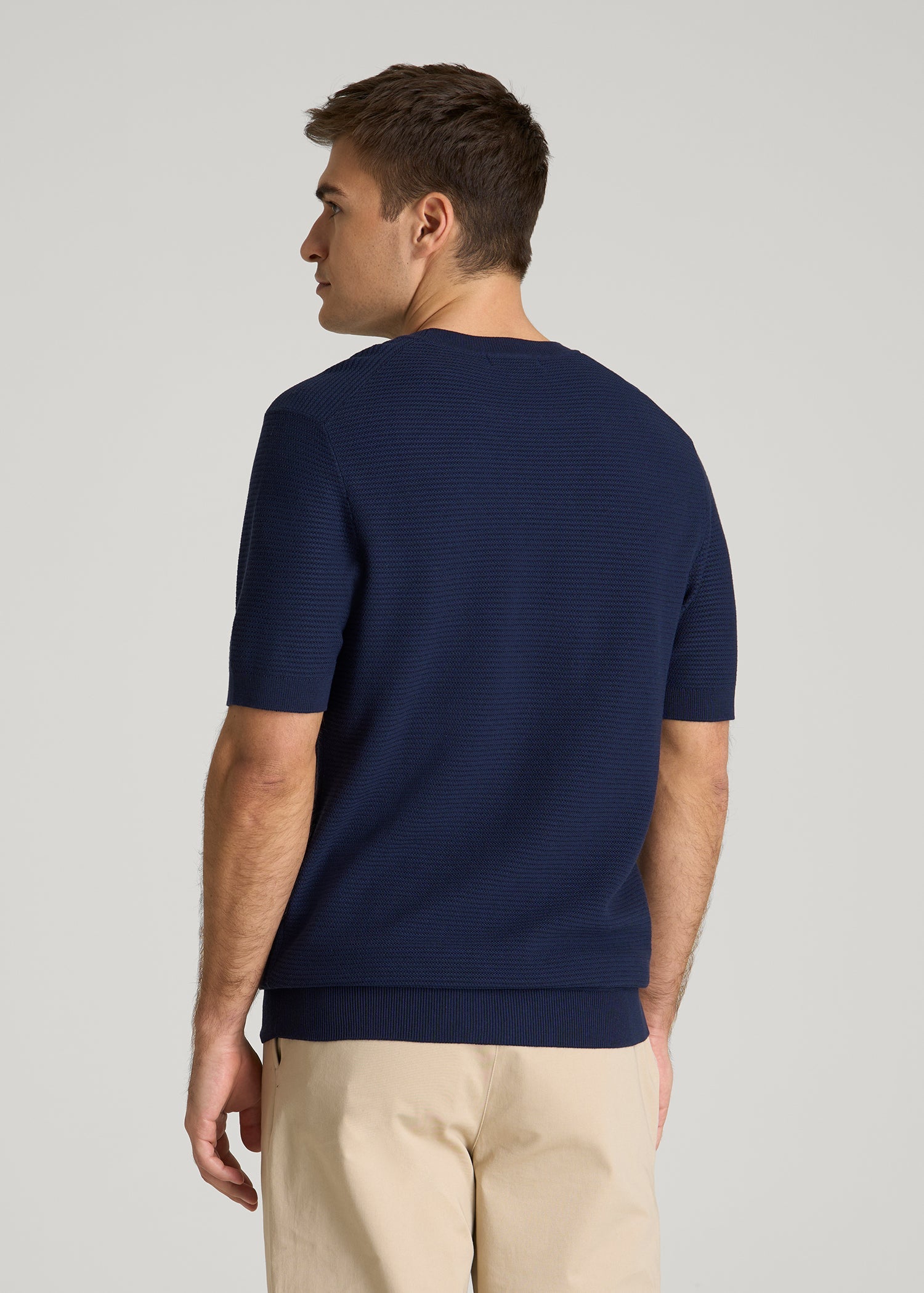 Braided Knit T-Shirt for Tall Men in Navy Blue