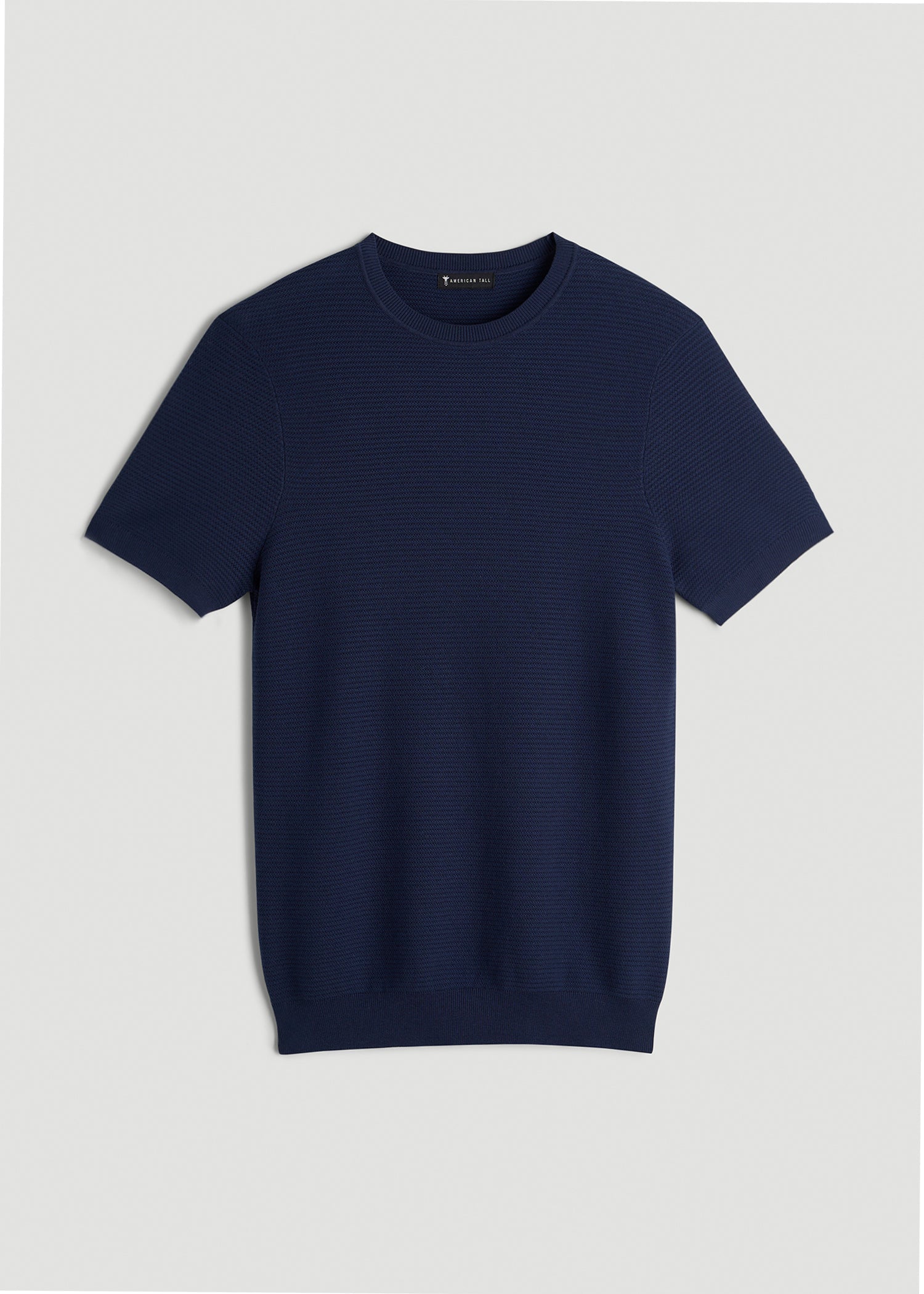 Braided Knit T-Shirt for Tall Men in Navy Blue