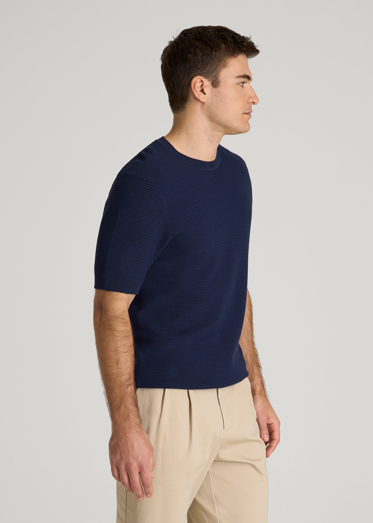 Braided Knit T-Shirt for Tall Men in Navy Blue
