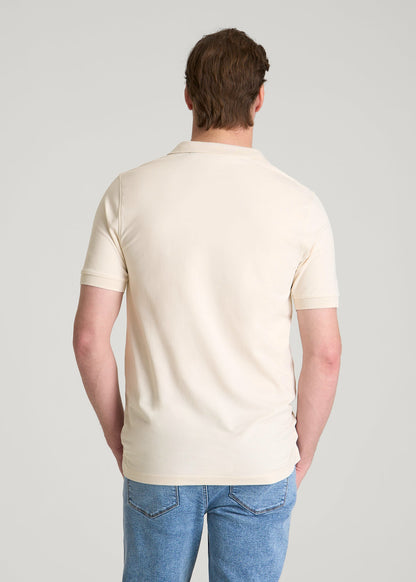 Classic Polo with Embroidered Logo for Tall Men in White Sand