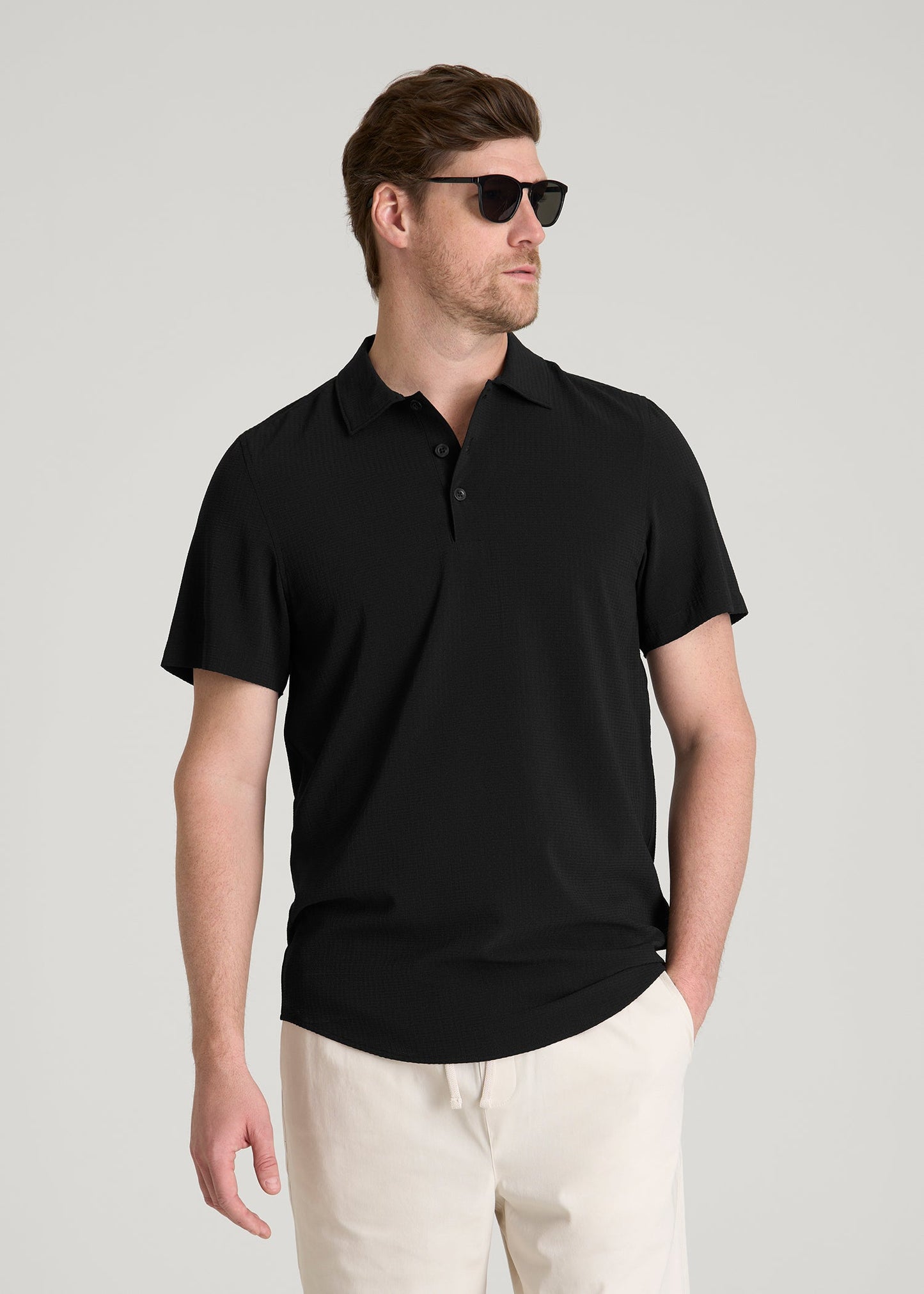 Coastal Perforated Polo for Tall Men in Black