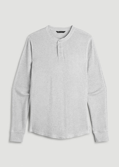 Double Honeycomb Thermal Long-Sleeve Henley Shirt for Tall Men in Light Heather Grey