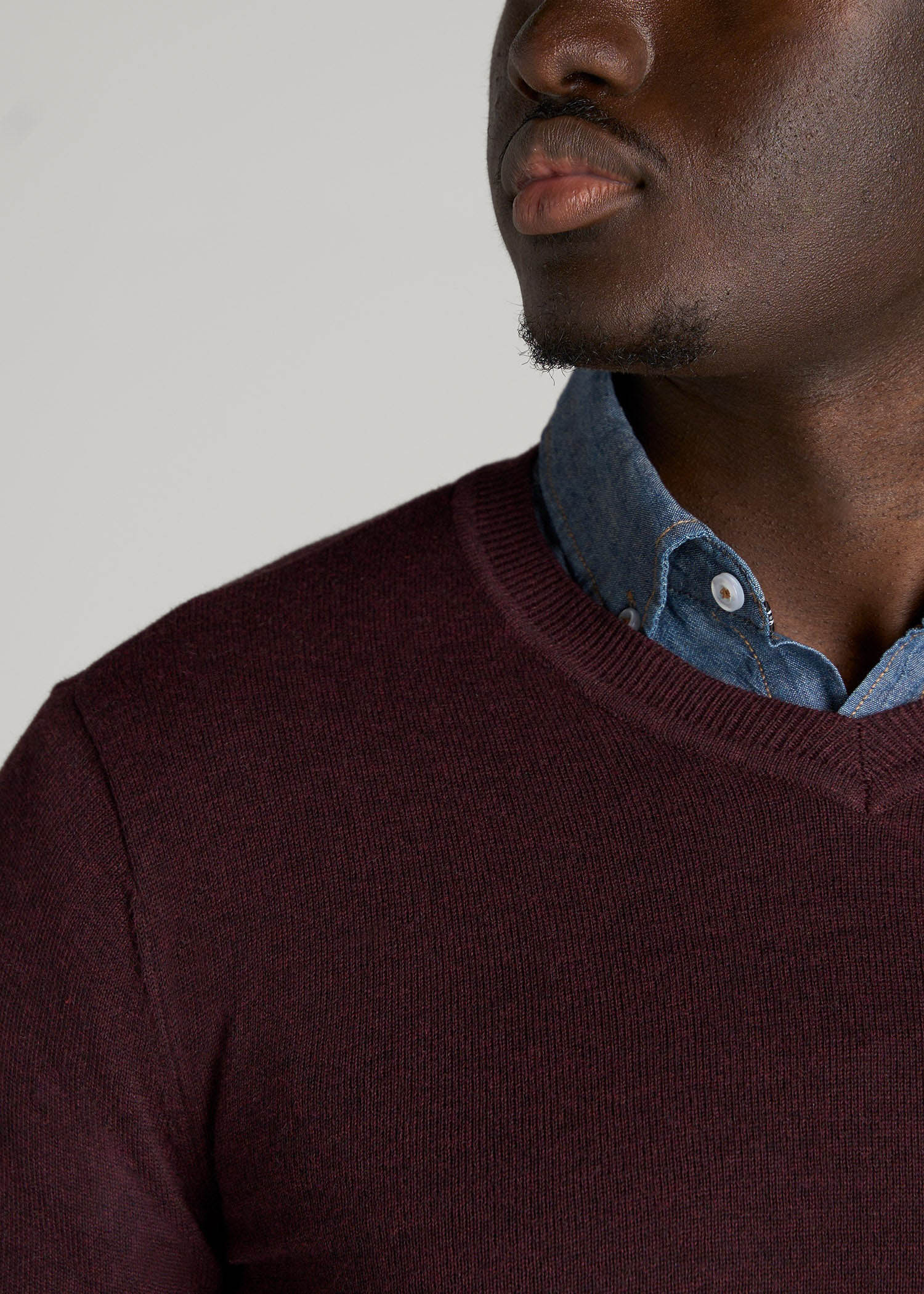 Everyday V-Neck Sweater for Tall Men in Burgundy Mix