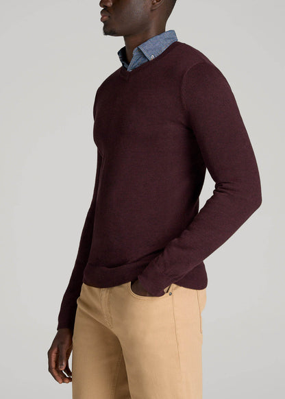 Everyday V-Neck Sweater for Tall Men in Burgundy Mix