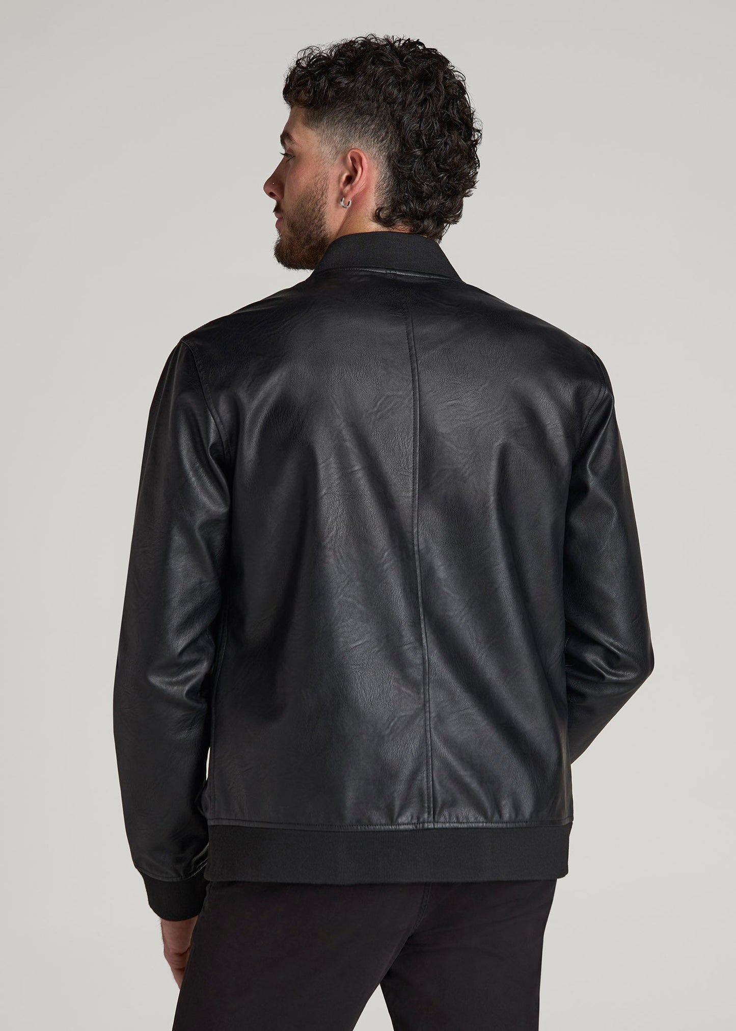 True Touch Leather Bomber Jacket for Tall Men in Black