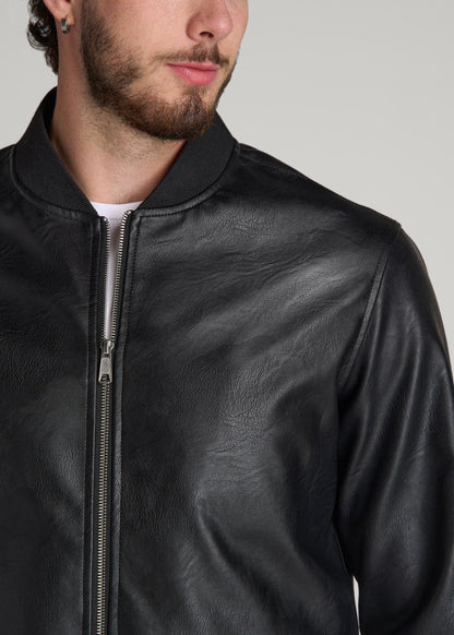 True Touch Leather Bomber Jacket for Tall Men in Black