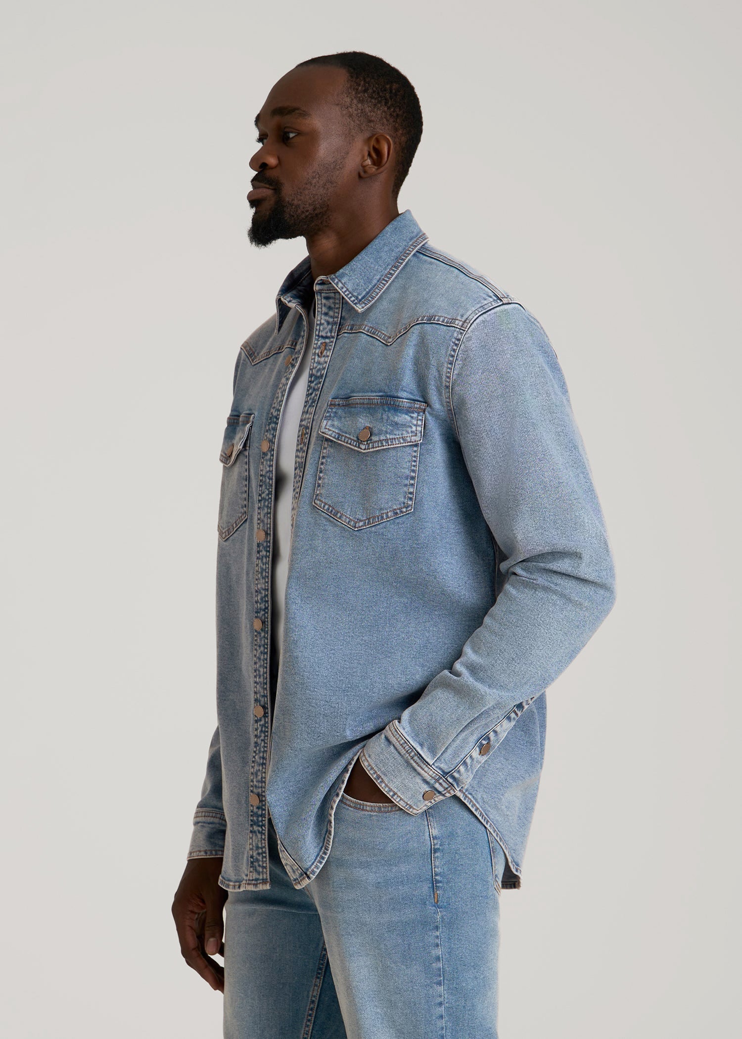 Western Denim Shirt for Tall Men in Heritage Faded