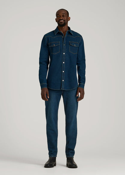 Western Denim Shirt for Tall Men in Indigo Dusk