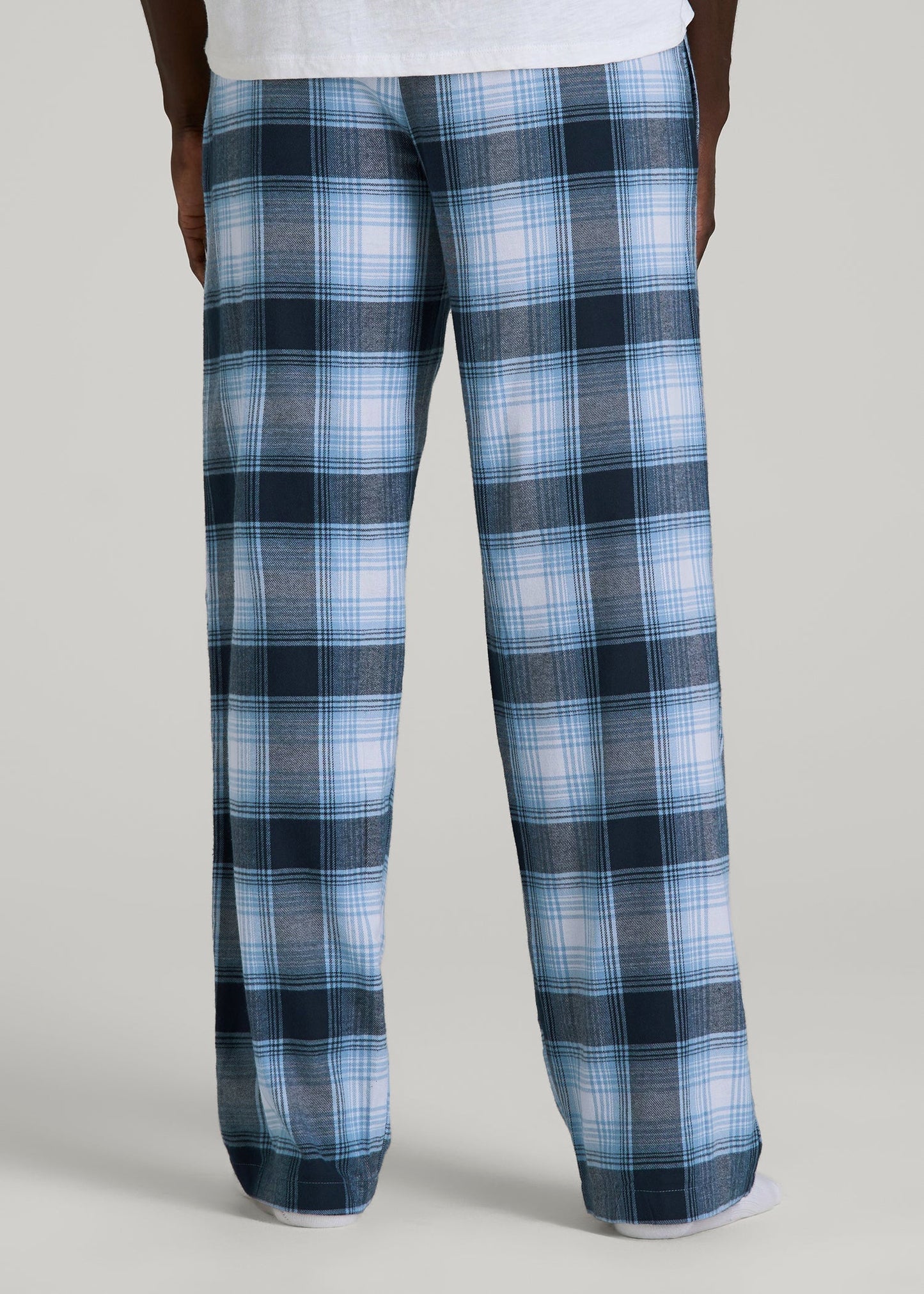 Flannel Pajama Pants for Tall Men in Blue and White Plaid