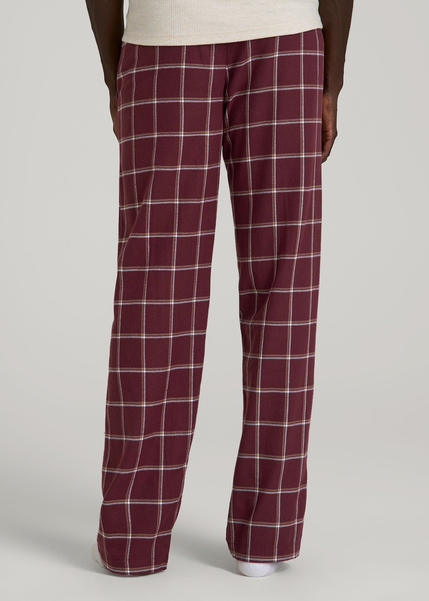 Flannel Pajama Pants for Tall Men in Wine Windowpane