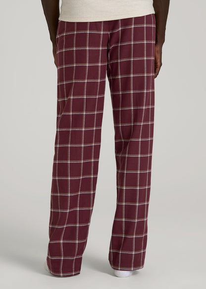 Flannel Pajama Pants for Tall Men in Wine Windowpane