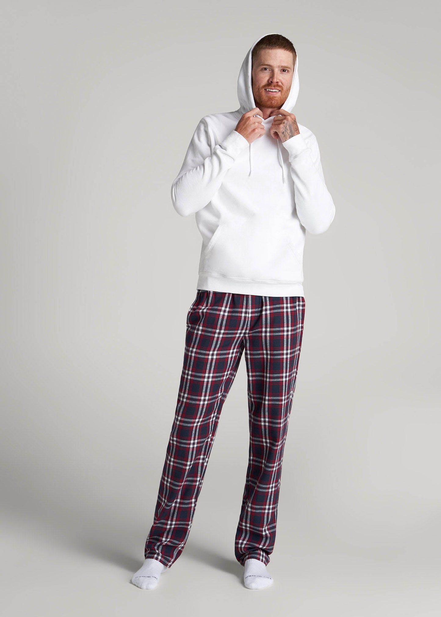 Plaid Pajama Pants for Tall Men in Navy & Red Tartan
