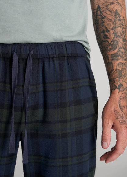 Plaid Pajama Pants for Tall Men in Olive & Dark Cobalt Plaid