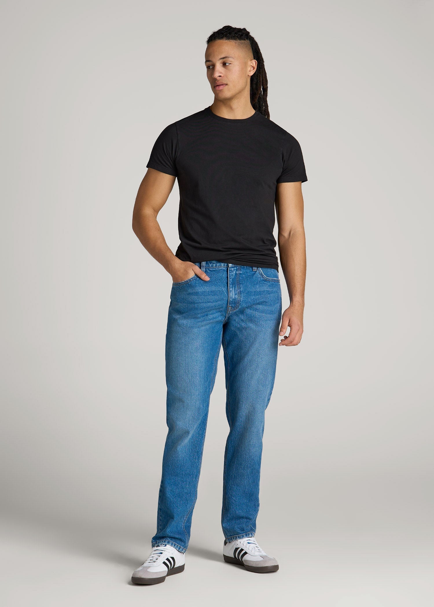 Modern Fit Garment Dyed Cotton T-Shirt for Tall Men in Black