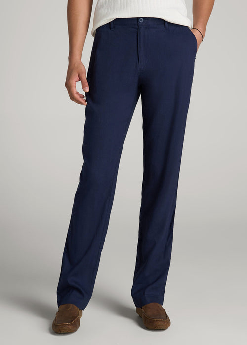 Garment Dyed Linen Casual Pants for Tall Men in Summer Blue