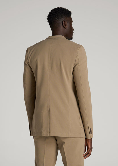 Textured Garment Washed Stretch Cotton Blazer for Tall Men in Desert Khaki