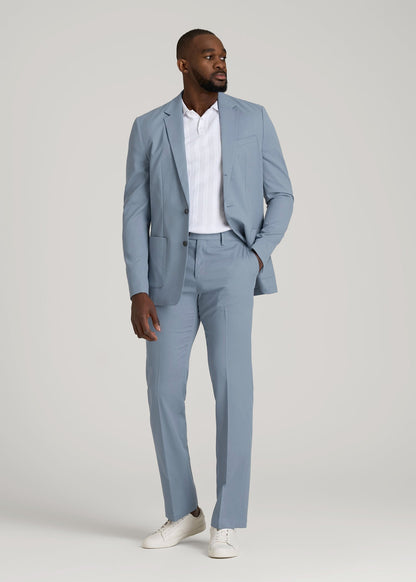 Textured Garment Washed Stretch Cotton Suit Pants for Tall Men in Chambray