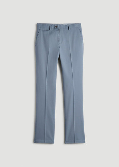 Textured Garment Washed Stretch Cotton Suit Pants for Tall Men in Chambray