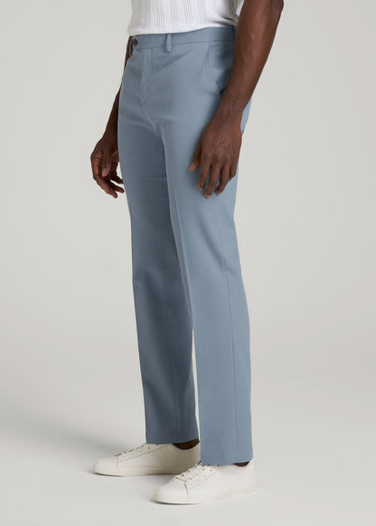 Textured Garment Washed Stretch Cotton Suit Pants for Tall Men in Chambray