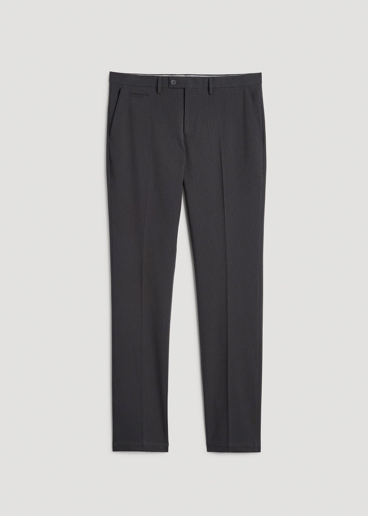 Textured Garment Washed Stretch Cotton Suit Pants for Tall Men in Iron Grey