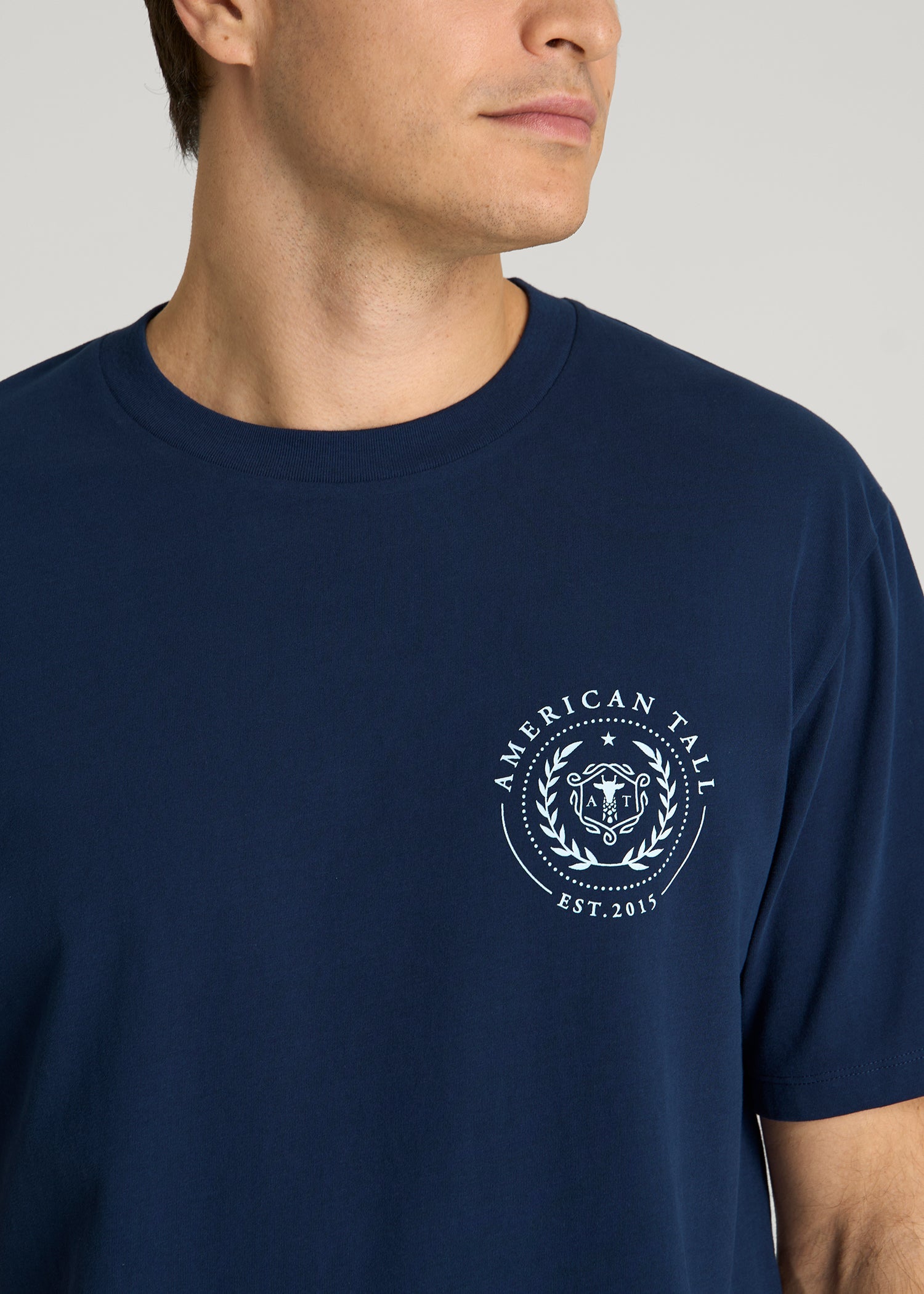 Crest Graphic Tee for Tall Men in Blue
