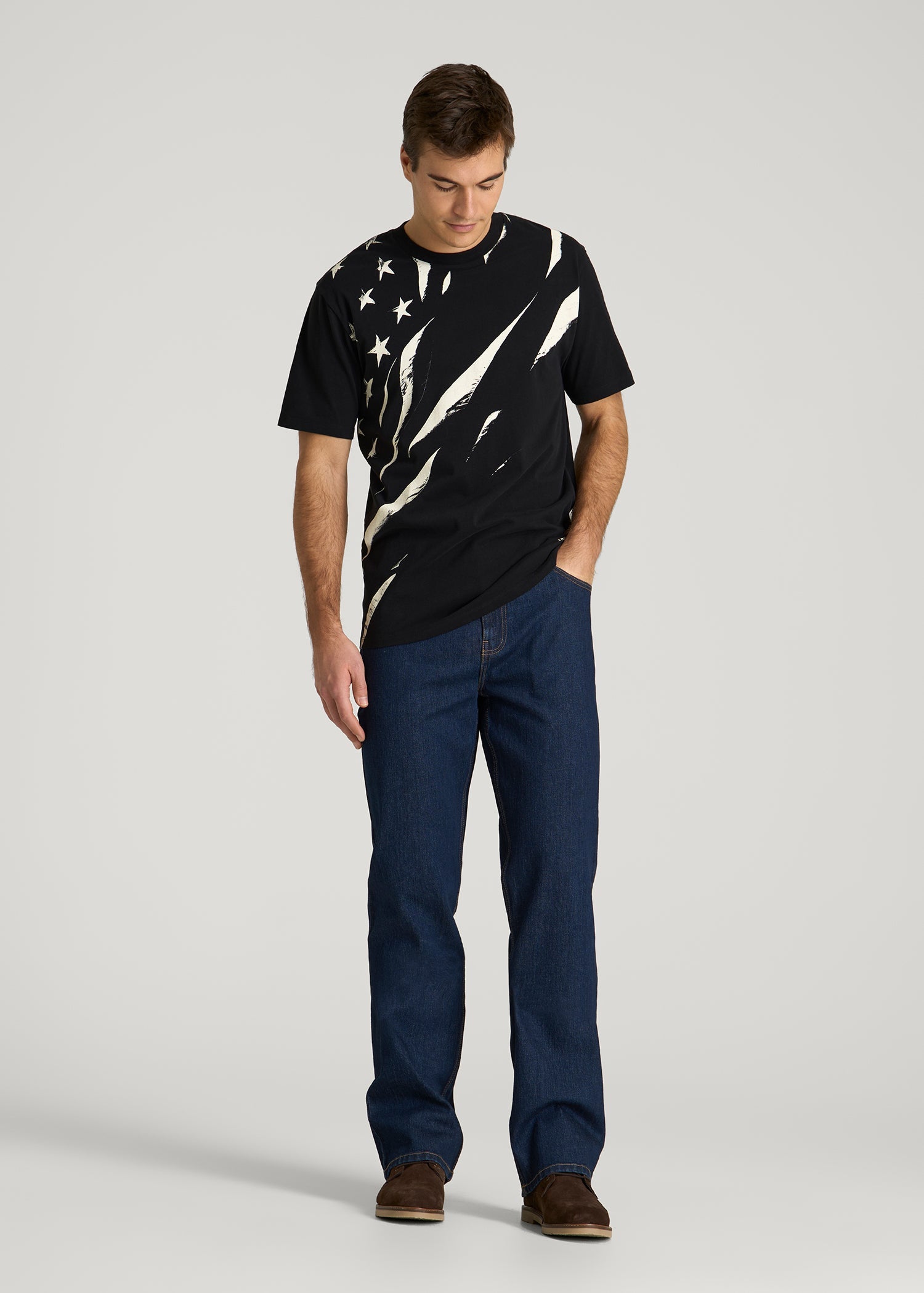 Monochrome Flag Graphic Tee for Tall Men in Black