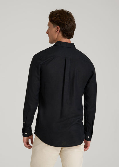Linen Popover Shirt for Tall Men in Black