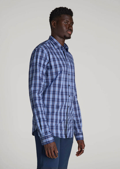 Oskar Easy Care Dress Shirt for Tall Men in Navy Blue Plaid