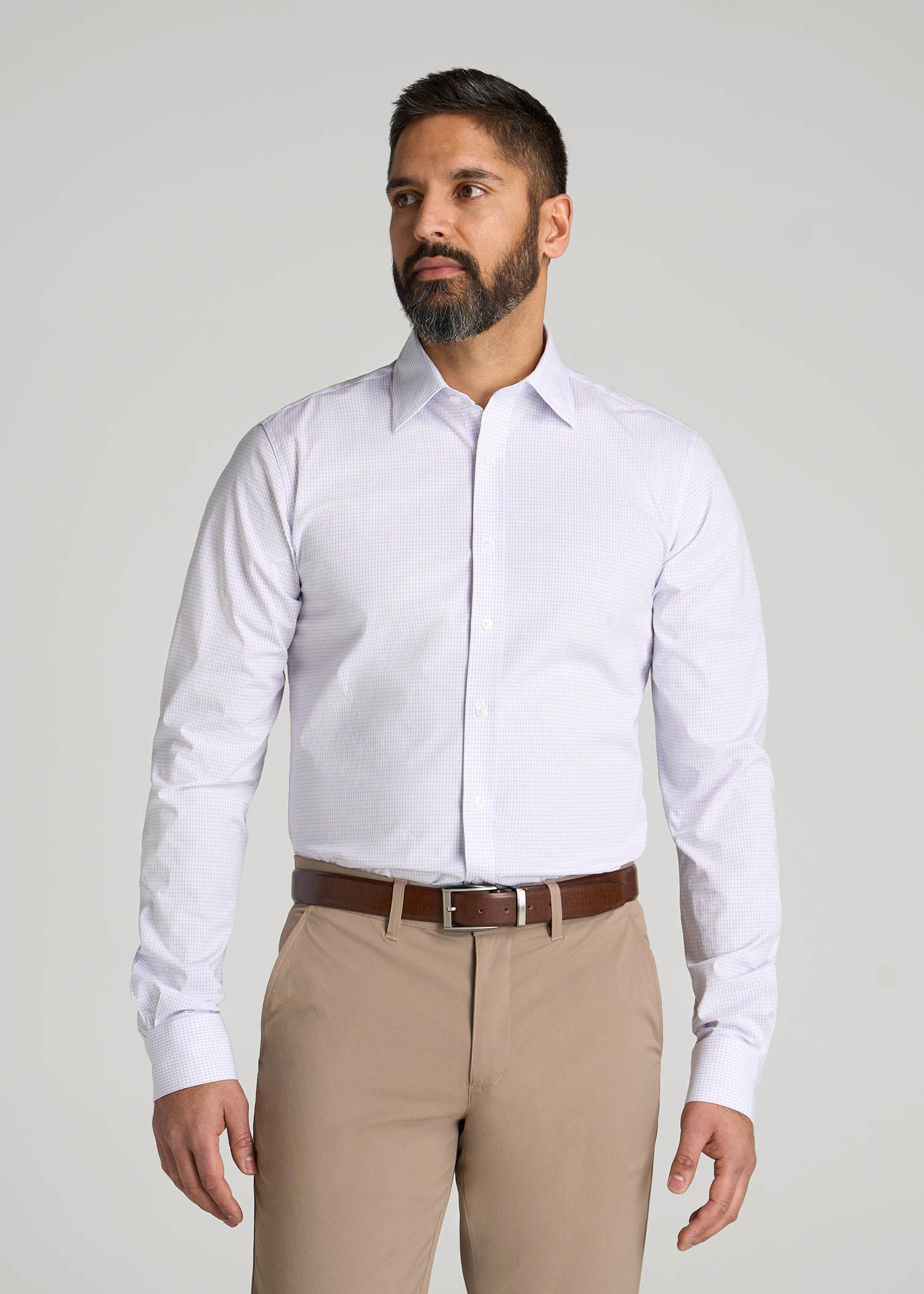 Oskar Easy Care Dress Shirt for Tall Men in Iris Mini Check