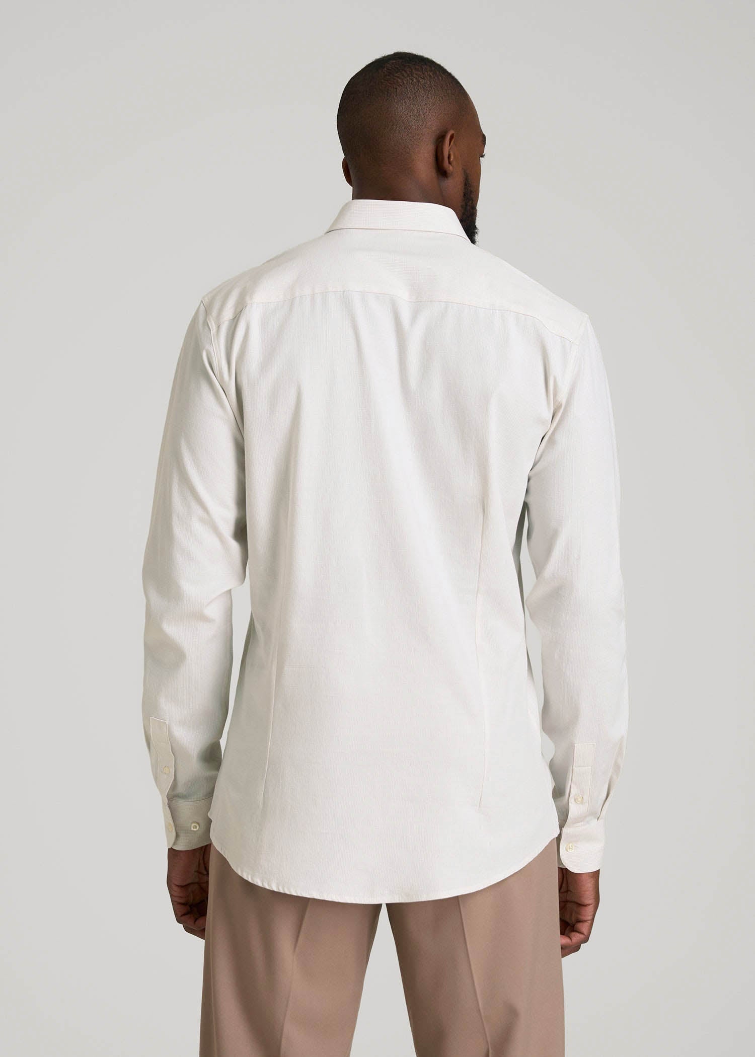 Oskar Easy Care Dress Shirt for Tall Men in Beige Mini Gingham