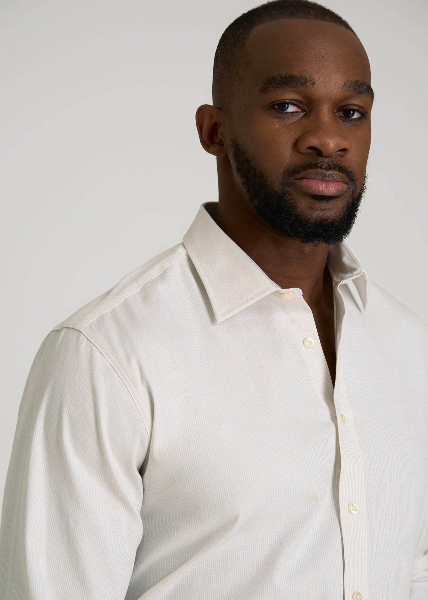Oskar Easy Care Dress Shirt for Tall Men in Beige Mini Gingham