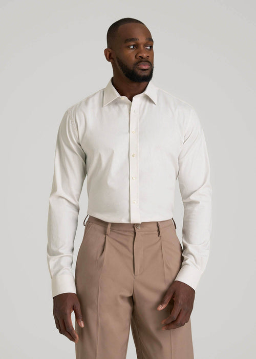 Oskar Easy Care Dress Shirt for Tall Men in Beige Mini Gingham