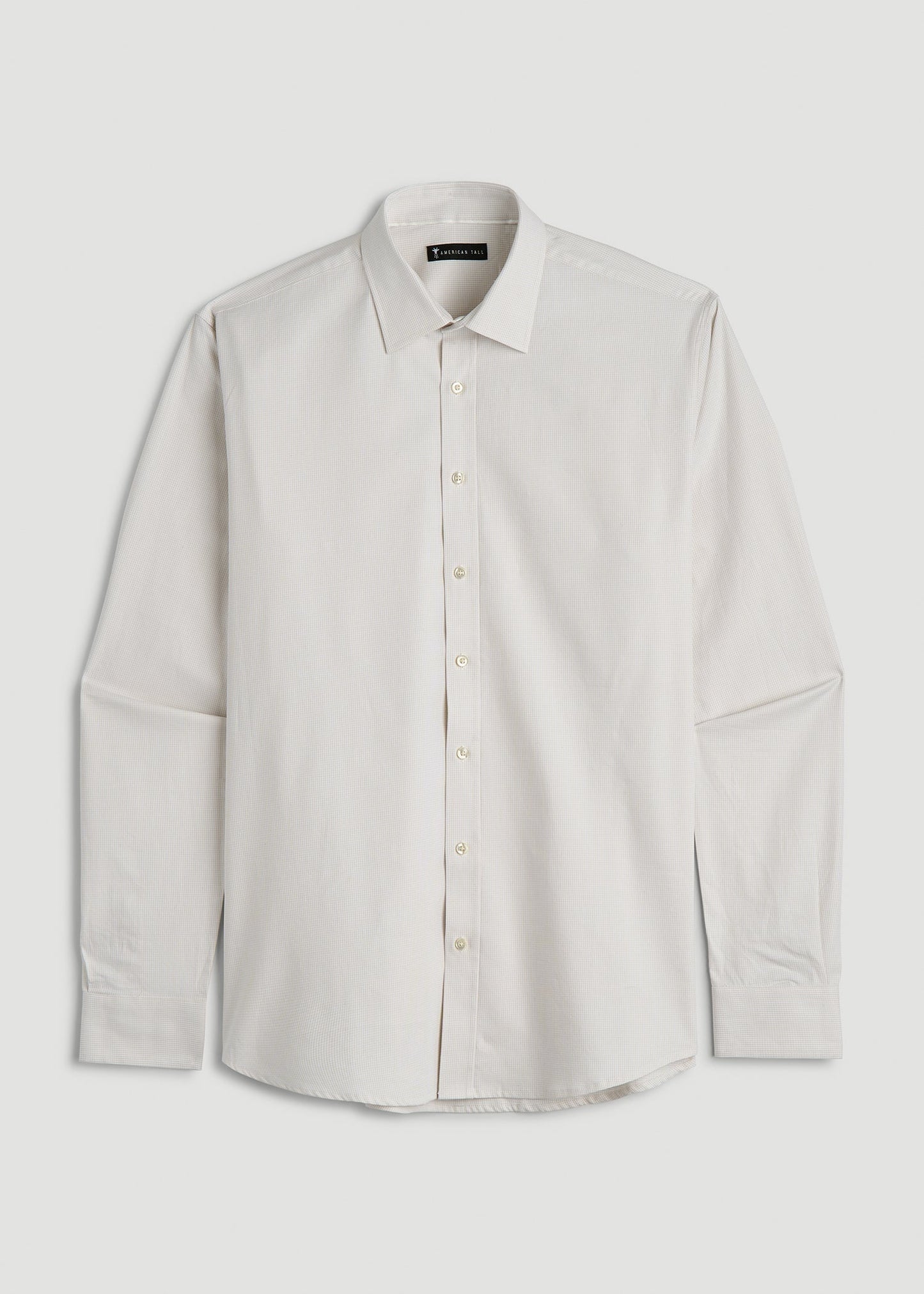 Oskar Easy Care Dress Shirt for Tall Men in Beige Mini Gingham
