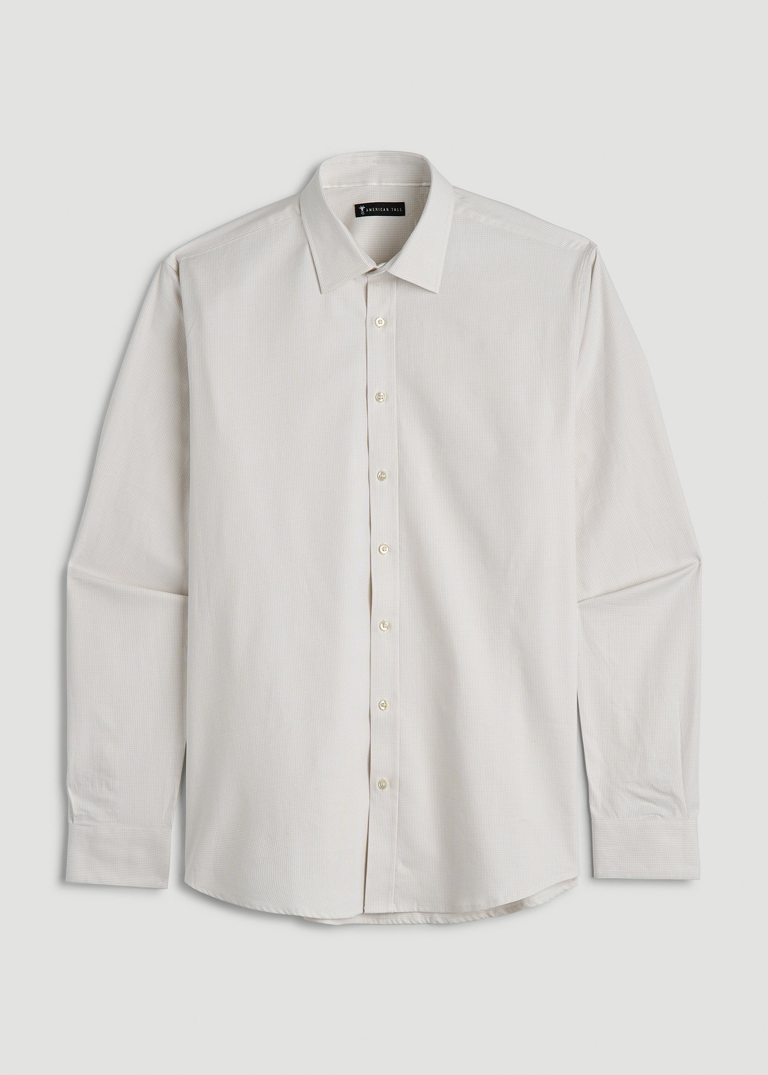 Oskar Easy Care Dress Shirt for Tall Men in Beige Mini Gingham