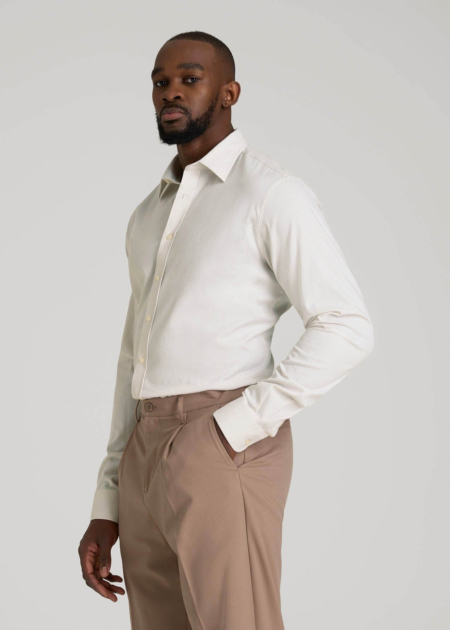 Oskar Easy Care Dress Shirt for Tall Men in Beige Mini Gingham