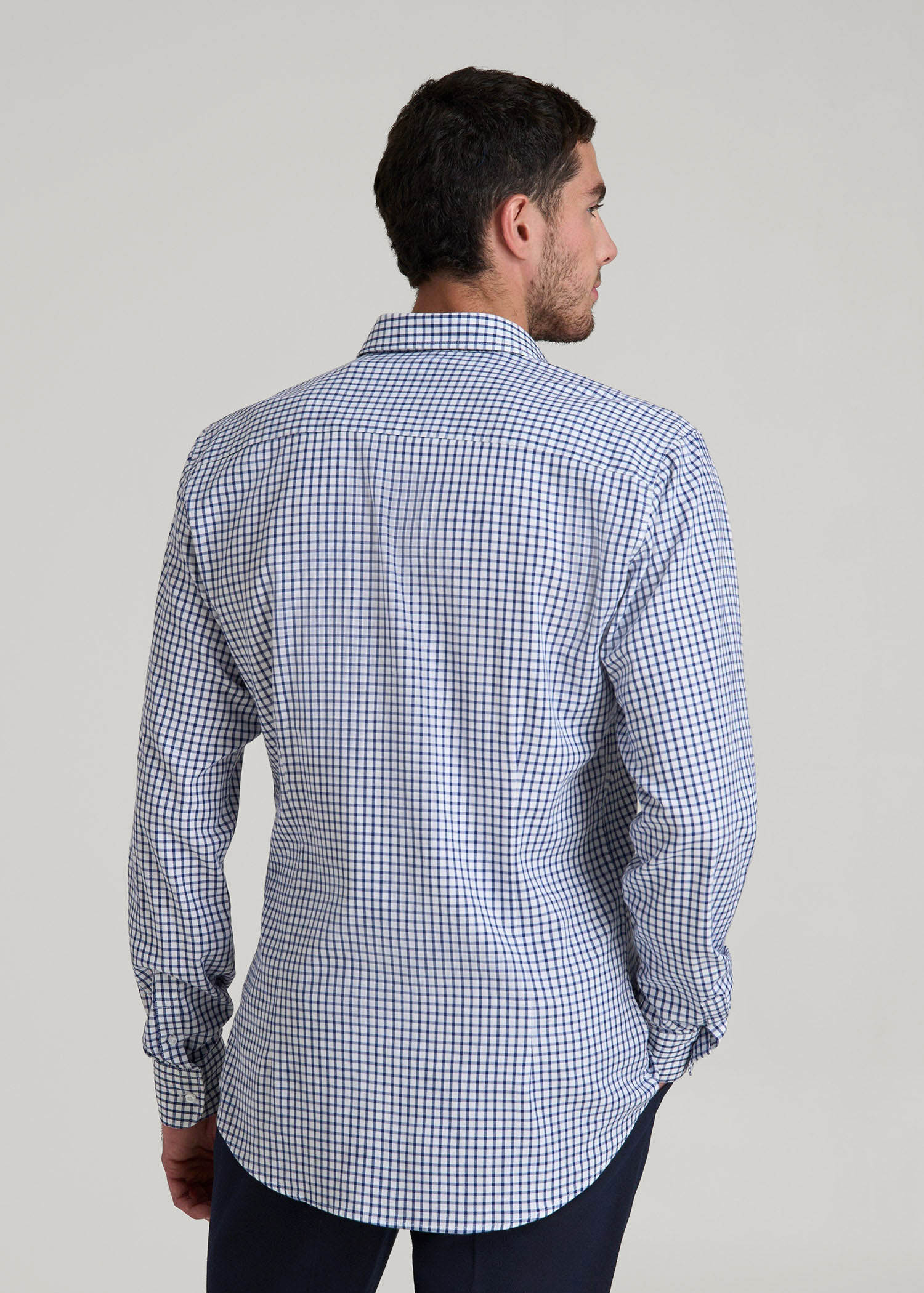 Oskar Easy Care Dress Shirt for Tall Men in Bright Blue Grid