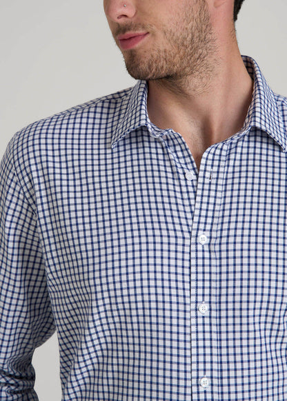 Oskar Easy Care Dress Shirt for Tall Men in Bright Blue Grid