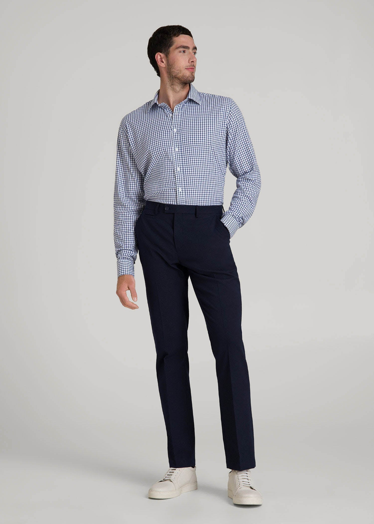 Oskar Easy Care Dress Shirt for Tall Men in Bright Blue Grid