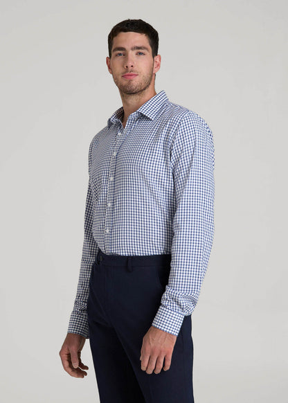 Oskar Easy Care Dress Shirt for Tall Men in Bright Blue Grid