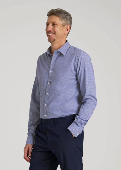 Oskar Easy Care Dress Shirt for Tall Men in Cobalt Mini Check