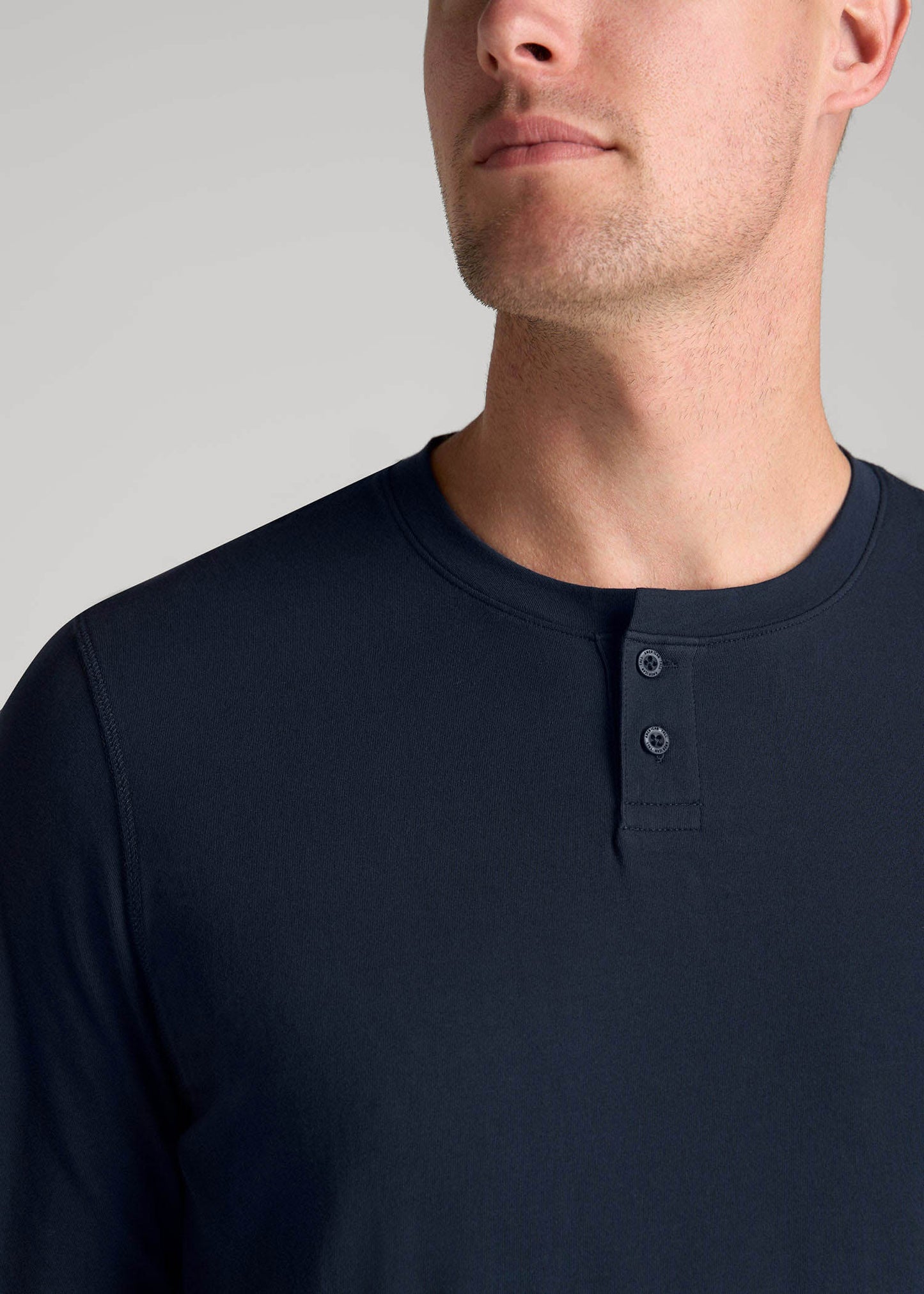 Pima Stretch Knit Henley Shirt for Tall Men in Evening Blue