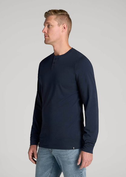 Pima Stretch Knit Henley Shirt for Tall Men in Evening Blue