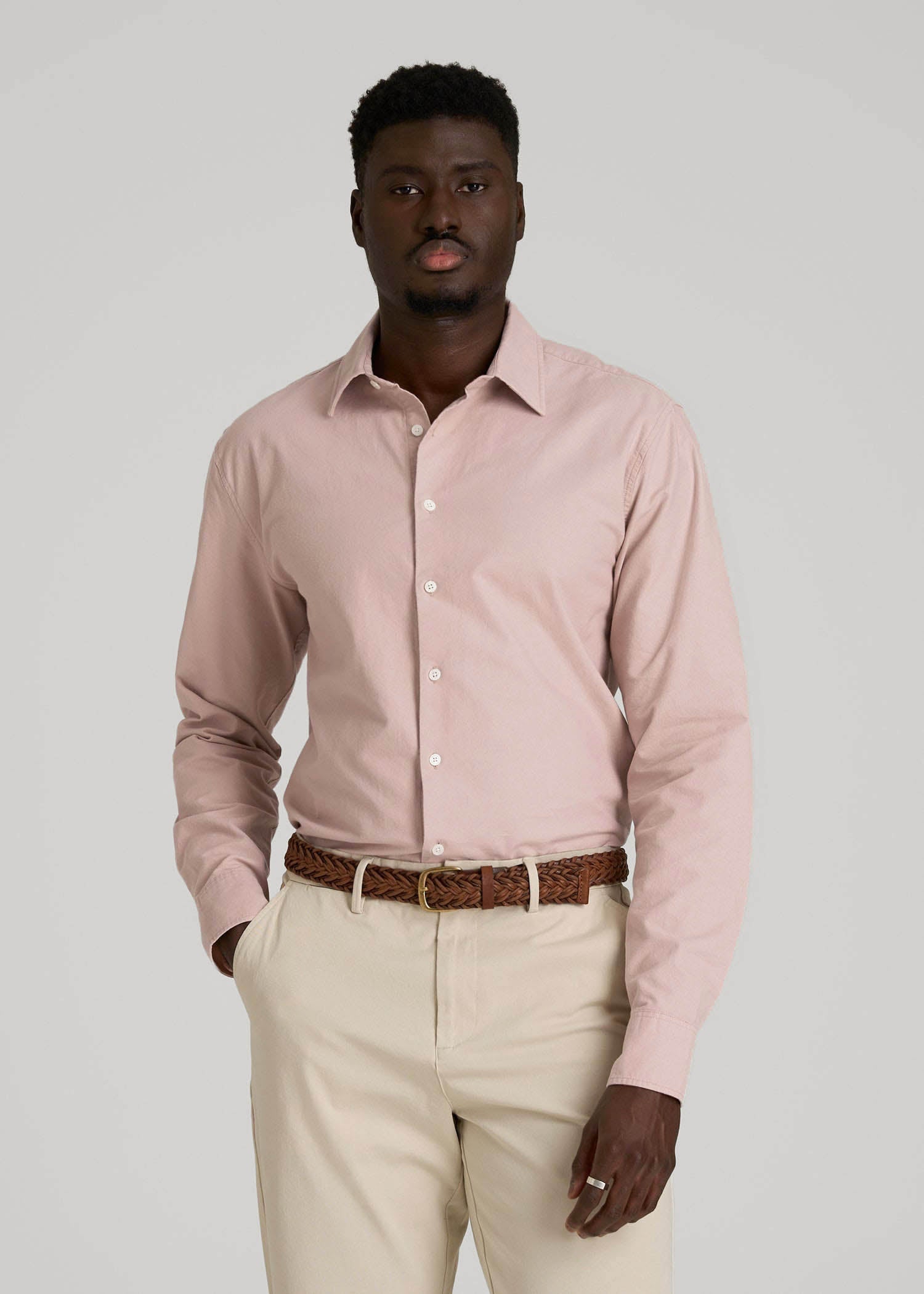 Pinpoint Oxford Shirt for Tall Men in Desert Rose