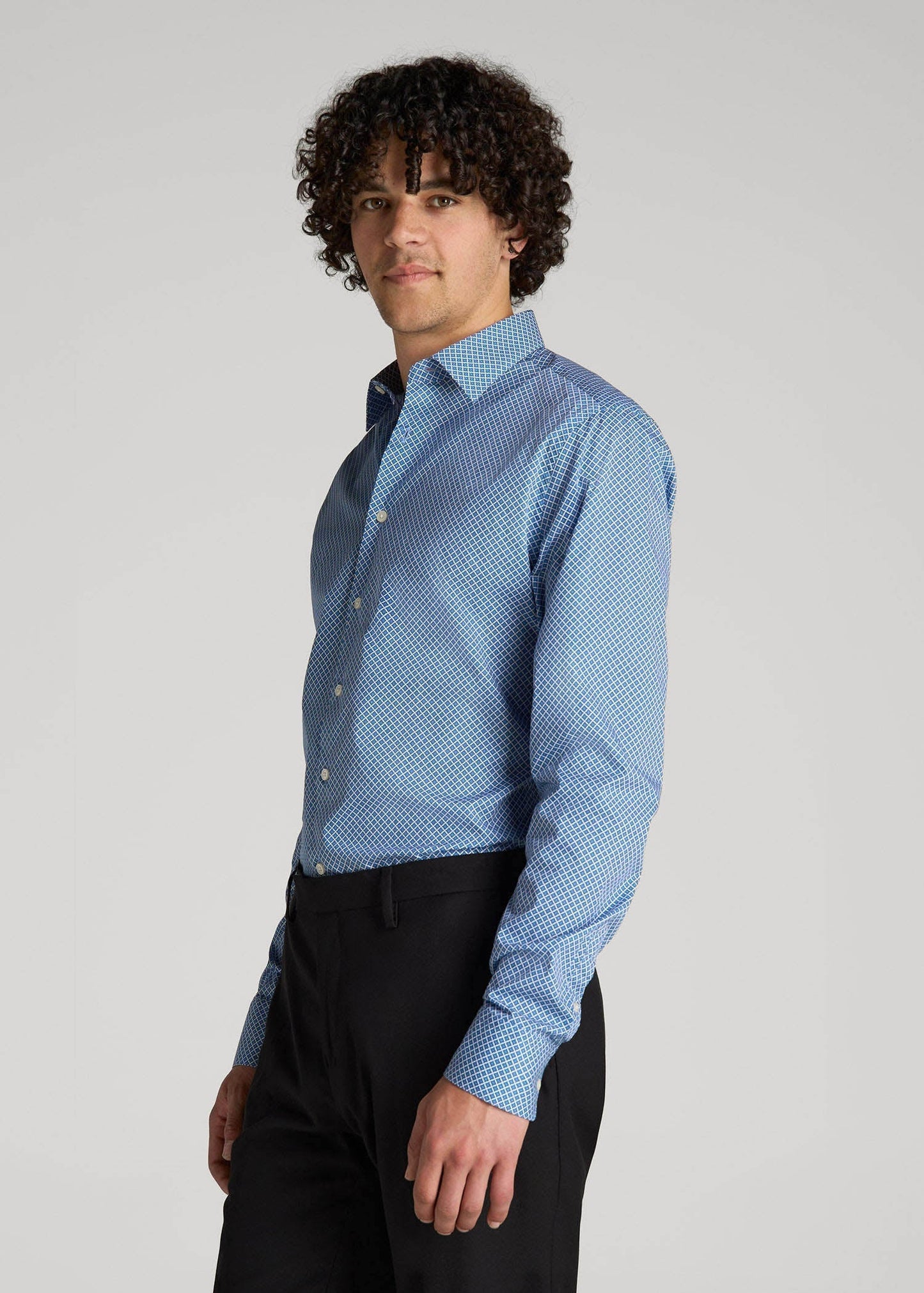 Premium Dress Shirt for Tall Men in Blue Geometric