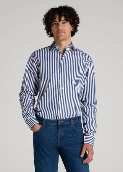 Premium Dress Shirt for Tall Men in Bold Blue Stripe
