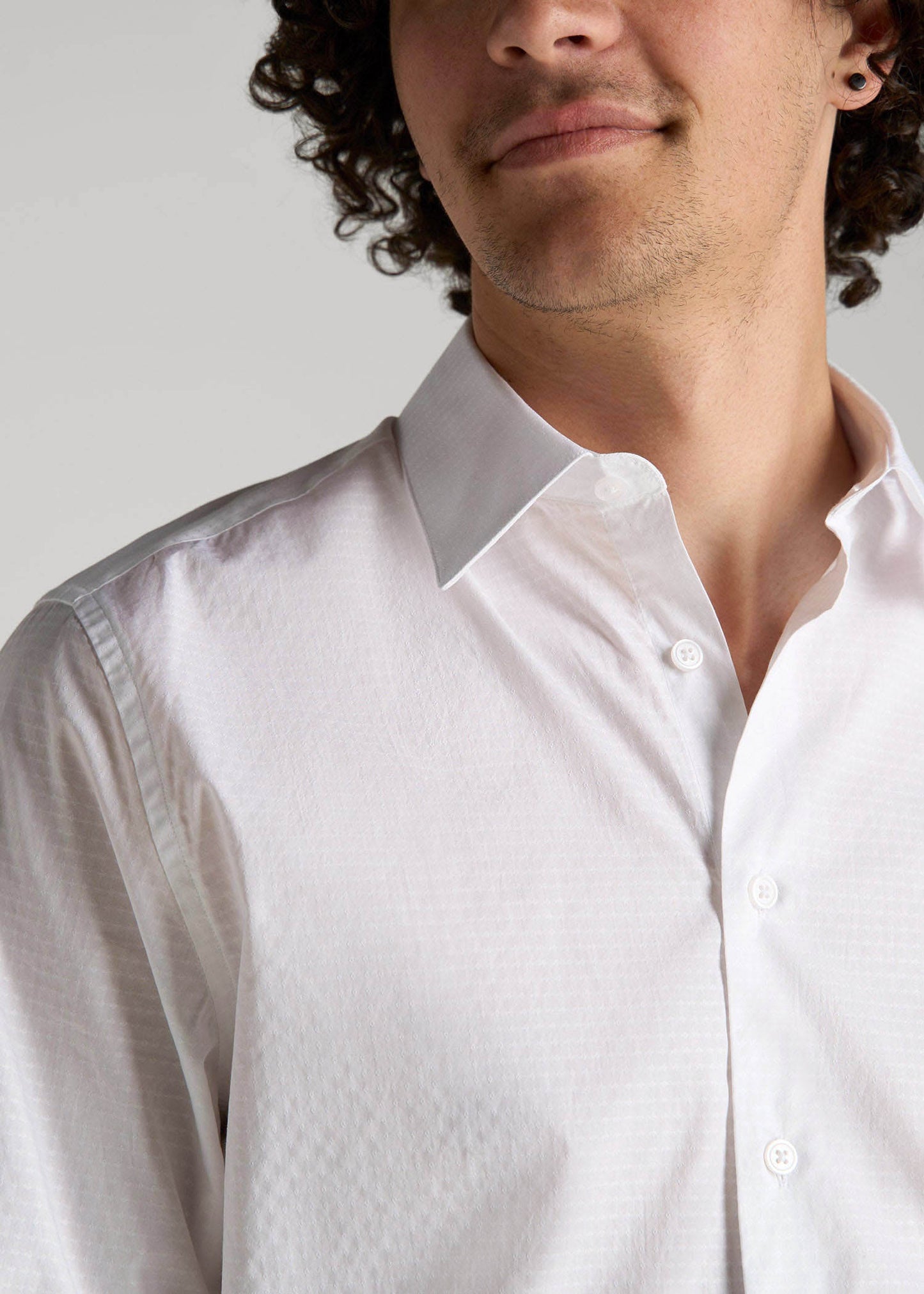 Premium Dress Shirt for Tall Men in White Dobby